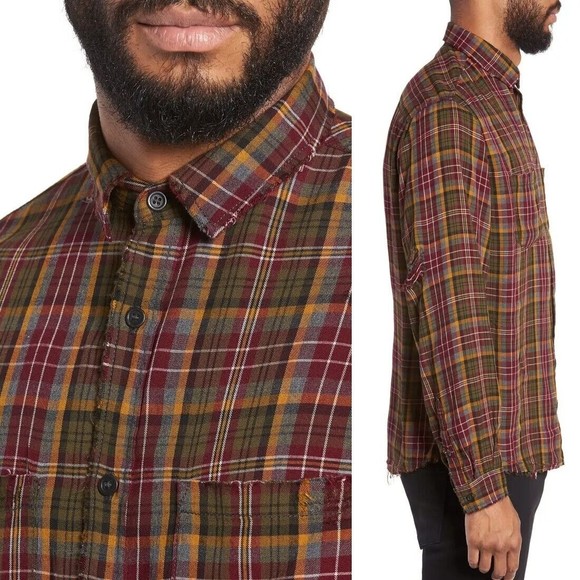 The Kooples Size Large Long Sleeve Destroyed Plaid Button Up Shirt - Picture 7 of 15